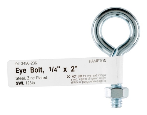 Hampton 02-3456-236 Bolt Eye Closed with Hex Nut  0.25 x 2 in. - pack 