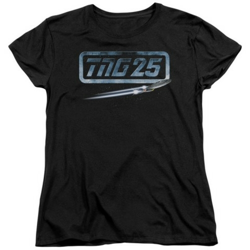 Trevco Star Trek-Tng 25 Enterprise - Short Sleeve Womens Tee - Black- 