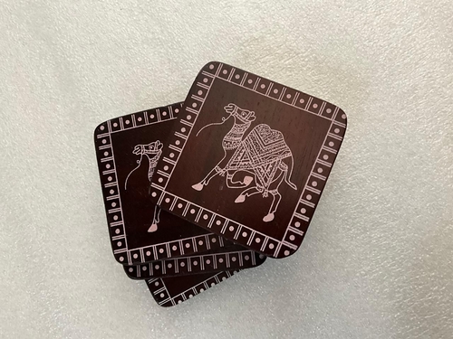 Wooden Tea Coasters Set of 4 - Animal Print Indian Ethnic Designer
