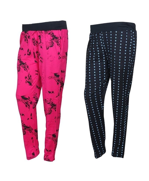 Women Cotton Printed Trackpants Pack of 2 (Size-28) (Color-PINK&BLACK)