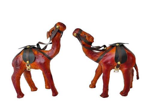 Handmade Leather Camel Decorative Showpiece 2Pcs Set 6 Inch