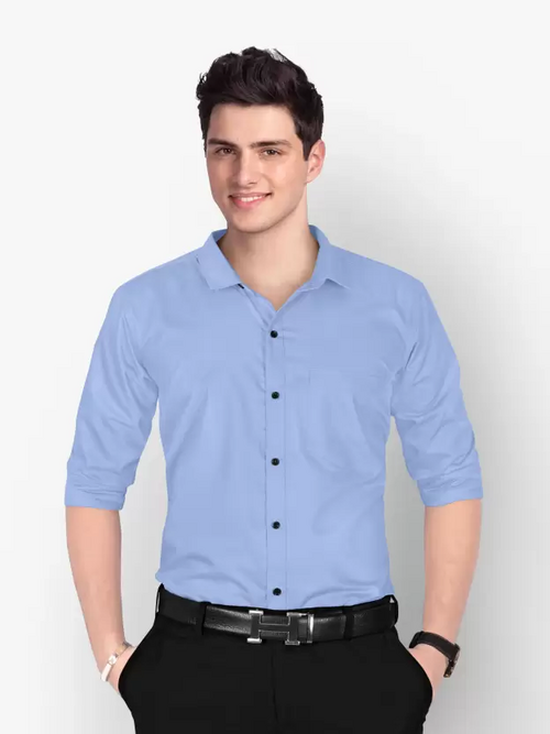 Men Regular Fit Washed Casual Shirt Sky Blue