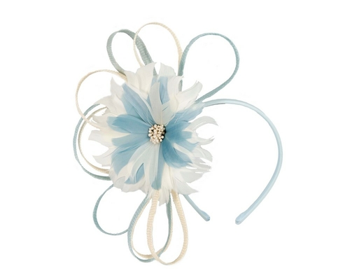 Large blue & cream feather flower fascinator