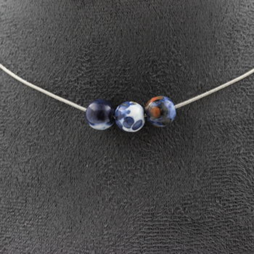 Blue jasper 8 mm 3 beads necklace.