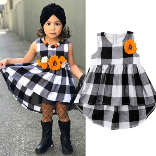 2018 Baby Kids Girls Princess Plaid Sleeveless