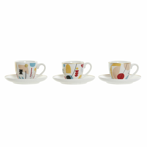 Piece Coffee Cup Set DKD Home Decor Abstract 80 ml White Multicolour