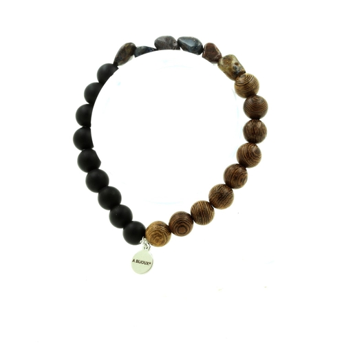 Pietersite from USA + Matte Black Onyx + wood Bracelet 8 mm Beads.