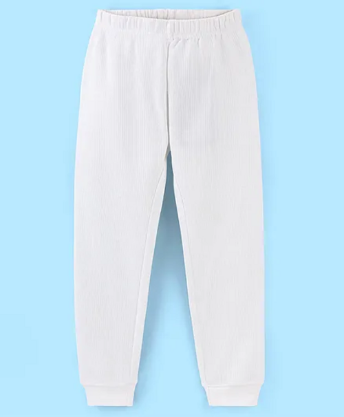 Kids Full Length Solid Colour Thermal Bottom - White