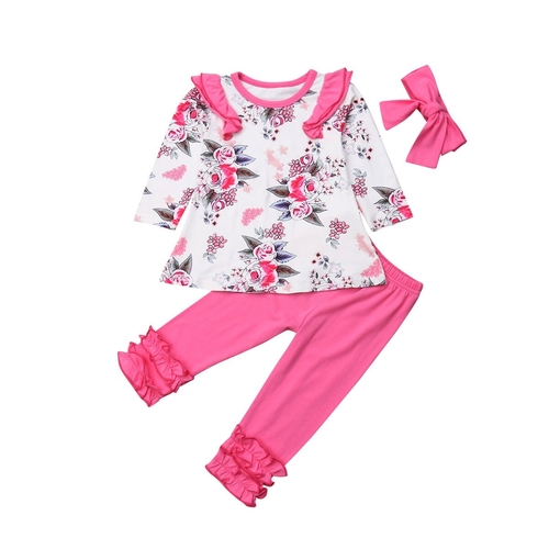 3Pcs Toddler Kids Baby Girls Floral Tops Shirt