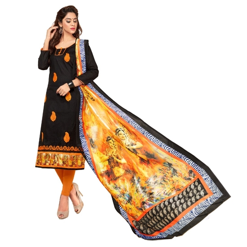 Slub Cotton Fabric Black Color Dress Material