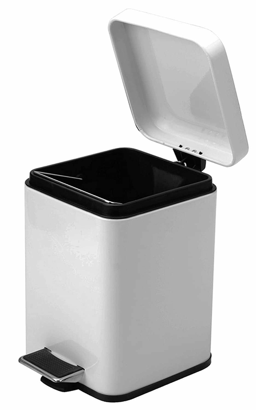 Steel Step Trash Can 8 gal. White Waste Can with Plastic Liner Square