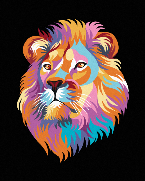 Paint by Numbers - BEAUTIFUL COLOURED LION ON BLACK BACKGROUND