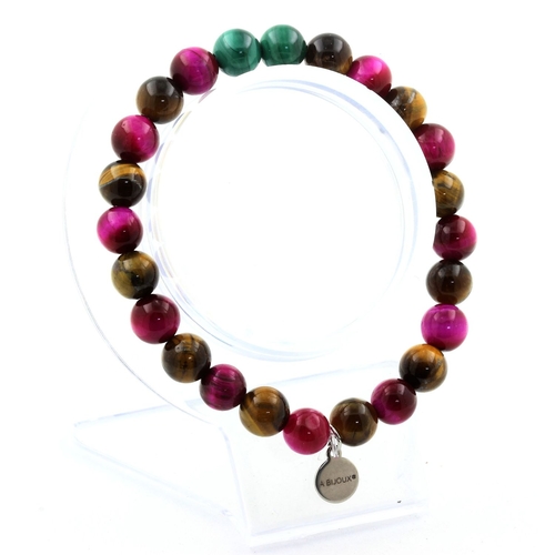 Malachite + Tiger's Eye + Fuschia Tiger's Eye Bracelet 8 mm Beads.