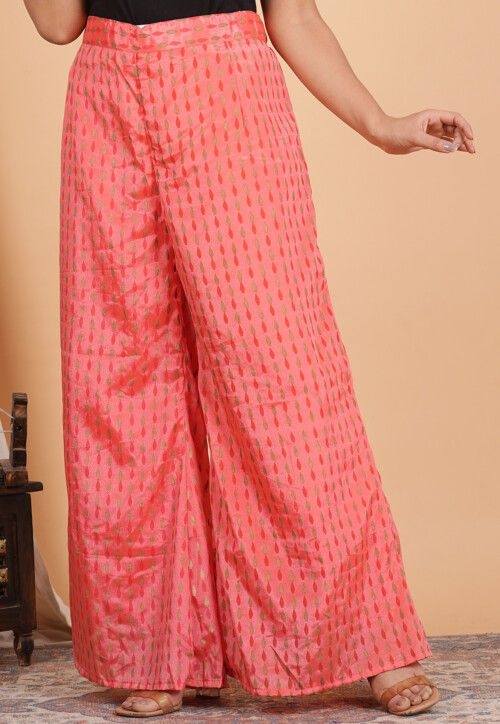 Block Printed Chinon Crepe Palazzo in Peach (Size-36) (Color-PINK)