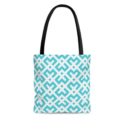 Canvas Tote Bag, Green and White Geometric Style Shoulder Bag