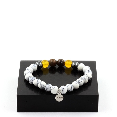 Ruby, Burma + Yellow Agate + Hematite + Howlite Bracelet 
