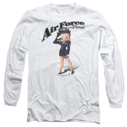 Trevco Boop-Air Force Boop - Long Sleeve Adult 18-1 Tee - White, 2