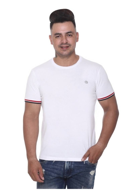 Men Round Neck Stripped Half Sleeve T-shirt  (Size-XXL) (Color-WHITE)