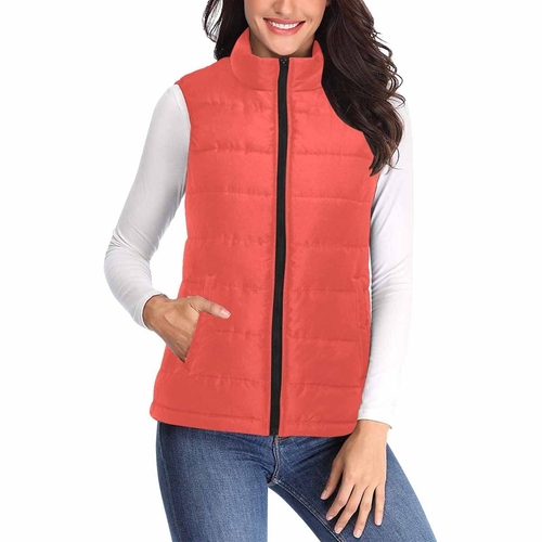Womens Puffer Vest Jacket / Red Orange