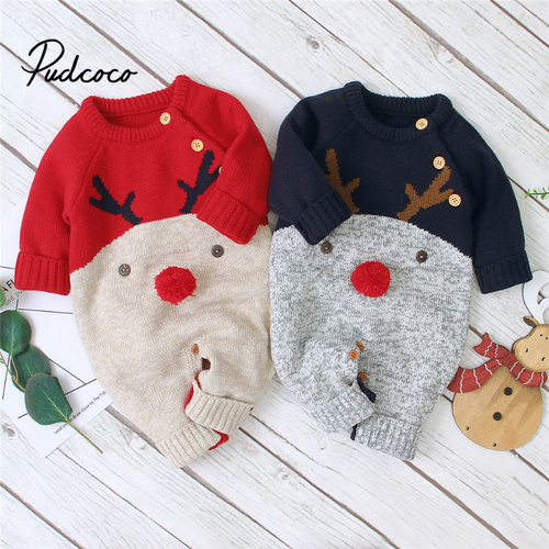 Baby Boys Christmas Rompers Reindeer Knitted Infantil Jumpsuits