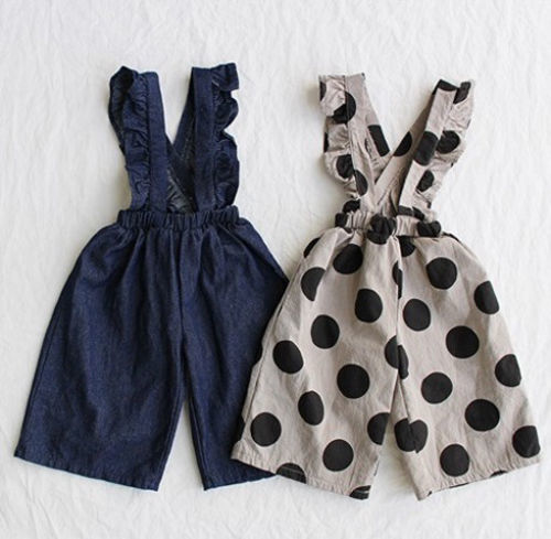 Kids Denim Overalls Baby Girls One Piece Ruffles