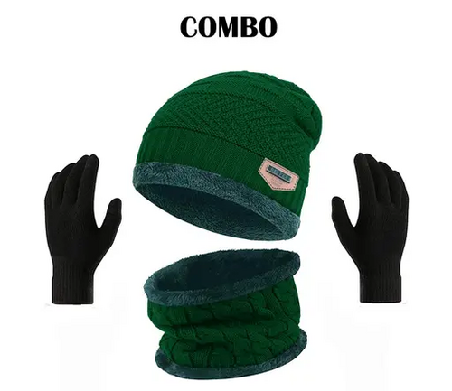 Green Winter Woolen Beanie Cap with muffler-(Pack of 1)