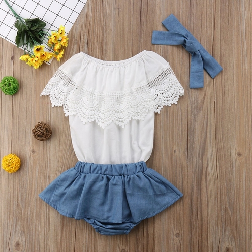 Baby Girls Newborn Clothes Lace Tops Denim Tutu