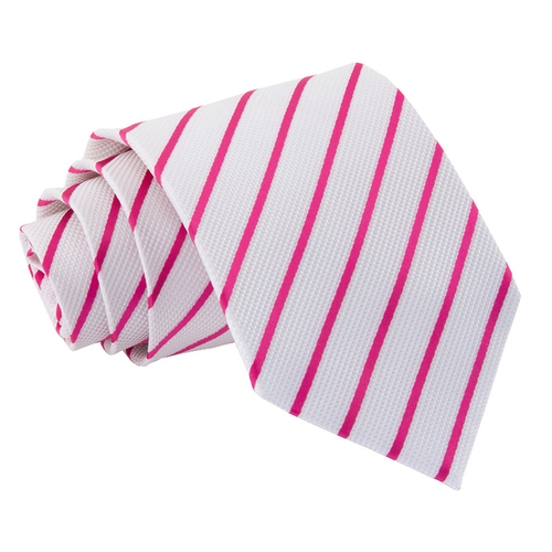 Single Stripe Classic Tie - White & Hot Pink