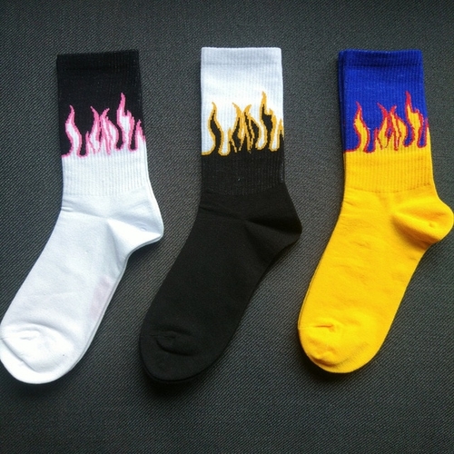 Main Harajuku men's socks cotton flame print hip hop image