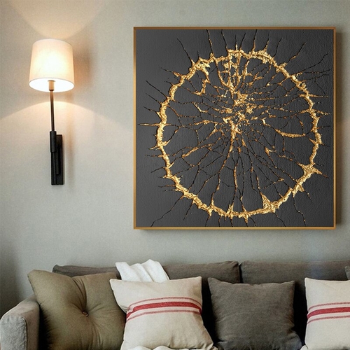 Square Burst Circle Canvas Painting Black