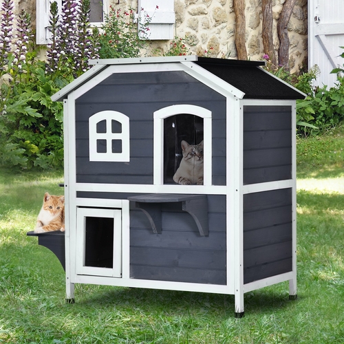 PawHut Cat Condo w/ Tons of Room & Openable Roof  Fir Wood 