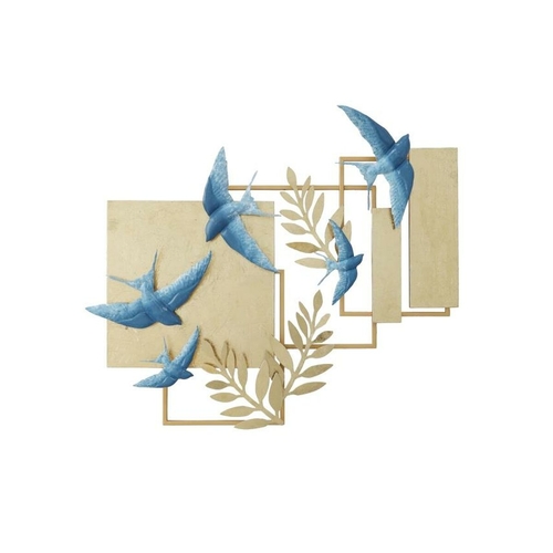 Wall Decoration DKD Home Decor Blue Golden Metal Bird Glamour (84,5 x