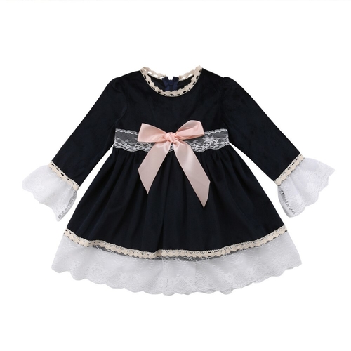 Newborn Baby Girl Clothes Lace Sleeve Dress Bow