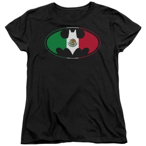Trevco Batman-Mexican Flag Shield - Short Sleeve Womens Tee - Black&#4