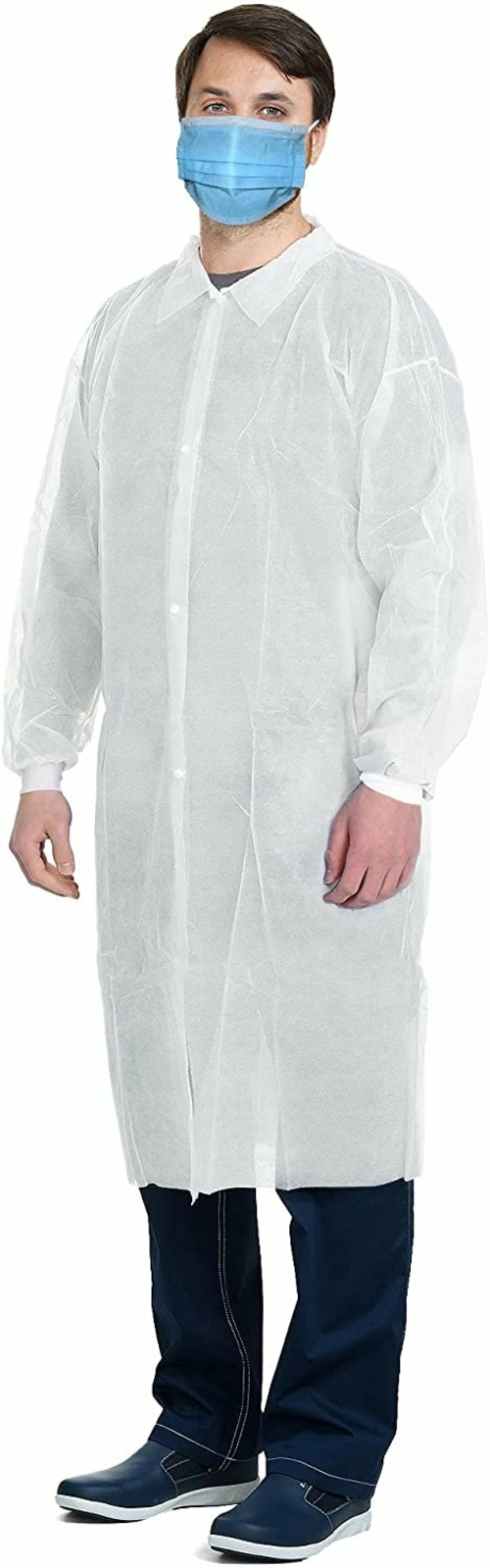 Disposable Lab Coats. Pack of 10 White Adult Frocks. Large