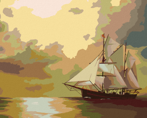 Zuty - Paint by Numbers - SAILBOAT AND THE SUN (D. RUSTY RUST), 40x50