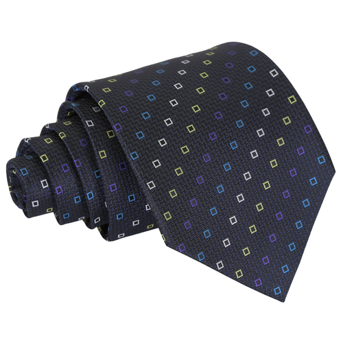 Mini Diamond Geometric Classic Tie - Black with Blue and Yellow