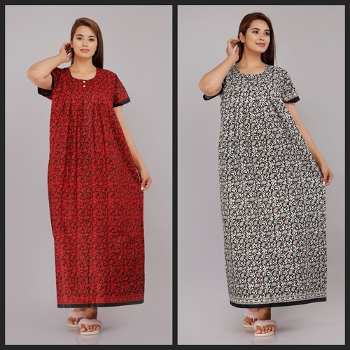 Cotton Ladies Nighty Half Sleeves Fancy Night Nighties Gown Maxi for