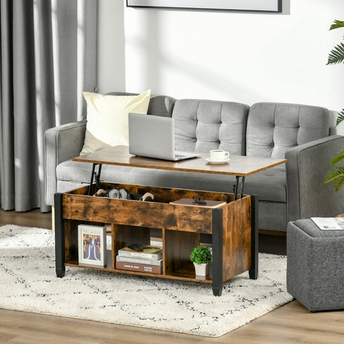 HOMCOM Lift Top Coffee Table with Hidden Storage Compartment and 3