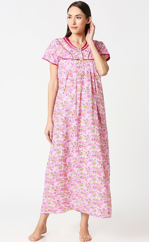 Women Printed Maternity Nursing Nightdress Pink(Size M)