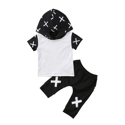 2pcs Baby Boy Summer Hooded Top+Shorts Clothing