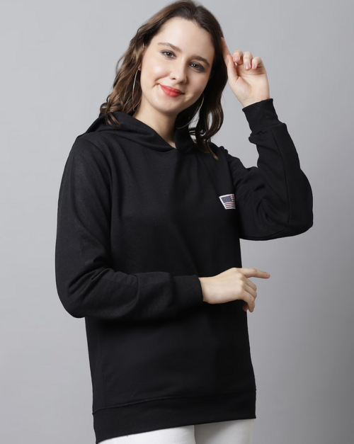 Flag Embossed Hooded Sweatshirt For Women