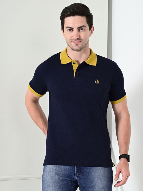 Men’s Polo T-Shirt with Contrast Ribbed Collar (Color Navy Blue) (Size