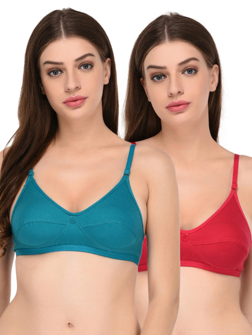 Pack Of 2 Solid T-Shirt Bra(Size40)(ColorBlue & red)