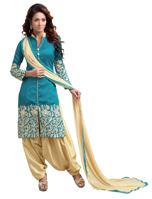 Women's Teal Green Bhagalpuri Salwar Suit Material