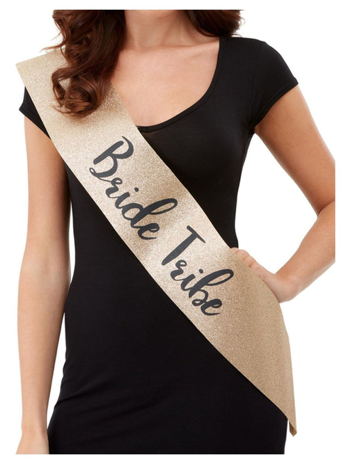 Deluxe Glitter Bride Tribe Sash - Gold and Black