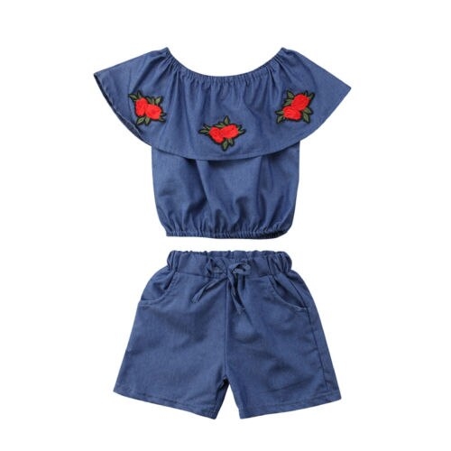 Fashion Toddler Girls Summer Floral Soft Denim