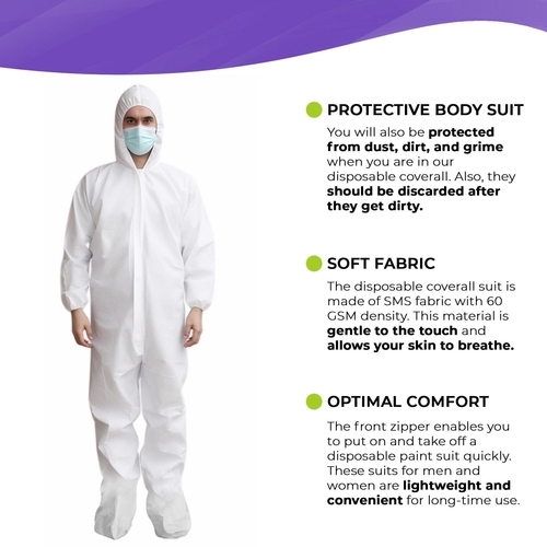 AMZ Medical Supply Disposable Coveralls for Men Women Large Pack of 5
