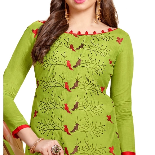 Chanderi Fabric Green Color Dress Material