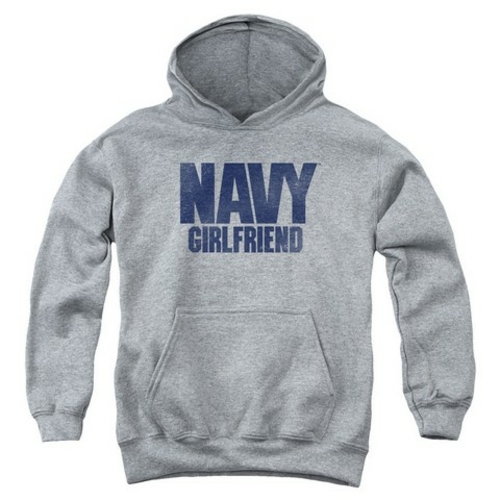 Trevco Navy-Girlfriend Youth Pull-Over Hoodie- Athletic Heather - Medi